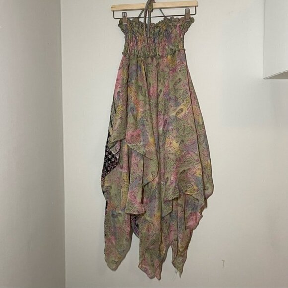 Boho 100% Silk Halterneck High Low Dress Free Size - Picture 7 of 8